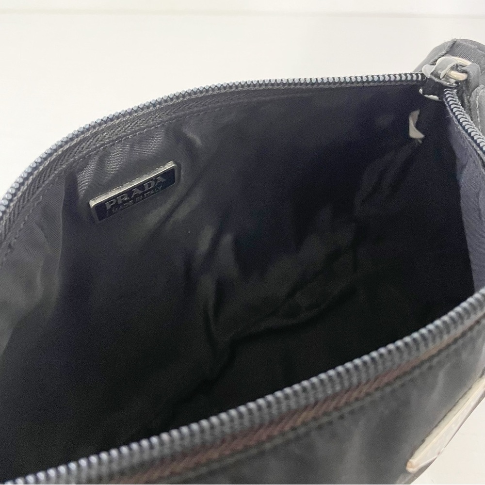 Prada black Tessuto nylon triangle logo semi formed travel cosmetic zip pouch - Picture 8 of 11